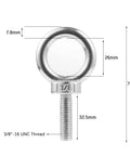 Four Pack 3/8 Inch 16 UNC Stainless Eyebolt Lifting Ring Set, Heavy Duty 1 1/4 Inch Thread, 304 Stainless Steel Construction