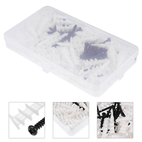 Drywall Anchor Kit With Self-Tapping Screws And Plastic Anchors, Zinc And Plastic Materials, Strong Bond For Lightweight Concrete And Gypsum Walls, 100 Piece Set, Easy To Install And Remove, Great For Shelves And Decor, plastic box with anchors and screws