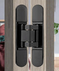 2 Pack Hidden Door Hinges 180 Degree Swing Heavy Duty 265 Lb Load Bearing For Seamless Cabinet Doors And Hidden Bookcase Doors 9.45 Inch Zinc Alloy Black installed view