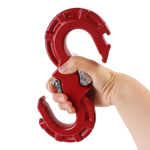Heavy Duty Quick Release S Hook Tow Shackle 3 Eighths Inch Built Tough For Off Road Recovery 33000 Lbs Break Strength 11200 Lbs Working Load SUV ATV Pickup Truck Trailer Ready For Any Terrain And Heavy Haul, red alloy steel close-up
