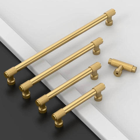 Champagne Bronze Knurled Cabinet Pulls Set Of 10 5 Inch Center To Center Kitchen Hardware with Textured Knurl for Secure Grip