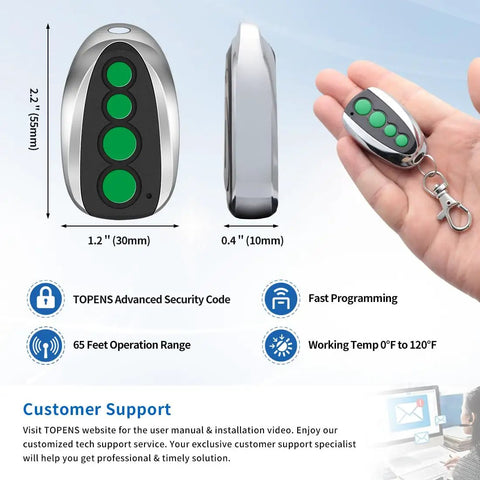 M12 4 Button Remote Control 2 Pack For Automatic Swing And Sliding Gate Opener Wireless Key Fob with Keychain in hand