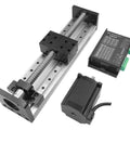 Hefty Double Linear Rail X Y Z Axis Slide Stage With Sfuh1605 Ball Screw, Nema 23 Mount components including motor driver and linear slide.