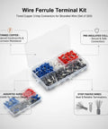 Top Shelf 200 Piece Wire Ferrule Kit With Tinned Copper Crimp Connectors For Stranded Wires And Assorted Pre Insulated Electrical Tube Terminals Plus Durable Storage Box For Secure Reliable Connections, open case