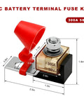 Heavy Duty Waterproof Fuse Block Rated 300 Amp 58 DC With M8 Single Stud Connector displayed with dimensions on a white background.