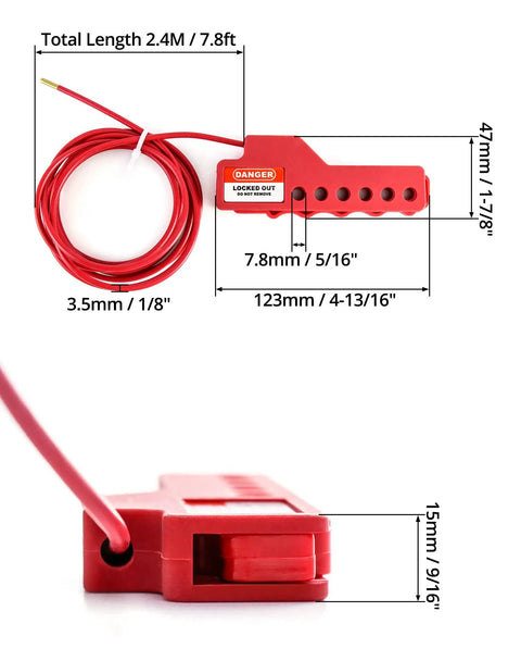 Versatile Cable Lockout Bundle Set Of Four With 7.9 Foot Nylon Sheathed Metal Cables 1/8 Inch Diameter Six Hole ABS Lockout Kit