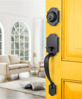 Double Door Lock Set With Dummy Lever Handle Satin Nickel Front Door Hardware Heavy Duty Entrance Handle Set With Deadbolt