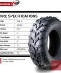 Heavy Duty 6 Ply Mud Tires for ATV UTV 25x8x12 Set of 2 With Deep Lug Tread 0.6 Inch Depth 6 Inch Rim Width Max Load 340 Lbs at 7 PSI Fast Acceleration and Braking on Mud and Rough Terrain.