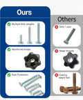 Comparison of 20 Sets All In One T Track Knob Kit With 1/4-20 T Bolts in different lengths vs single size bolts with rust.