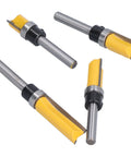 Premium Trim Router Bit Kit With 2 Conventional Blades For Flawless Flush Cuts And Precision Tenon Trimming on four wood router bits.