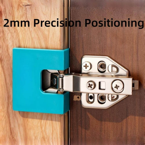 Effortless Magnetic Hinge Jig Kit For Quick Door Installs With Adjustable Guide And Accurate Hinge Mortising And Cutting Fits Most Doors Blue 4 Pack DIY Home Improvement Tool in use on wooden door showing 2mm precision positioning.