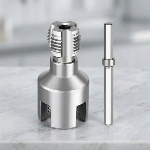 Badass 4 In 1 Pipe Threader Wrench Heavy Duty For Internal And External Threading Cuts Cleans Repairs Precision Multifunctional Tool showing steel cutter and hex key.