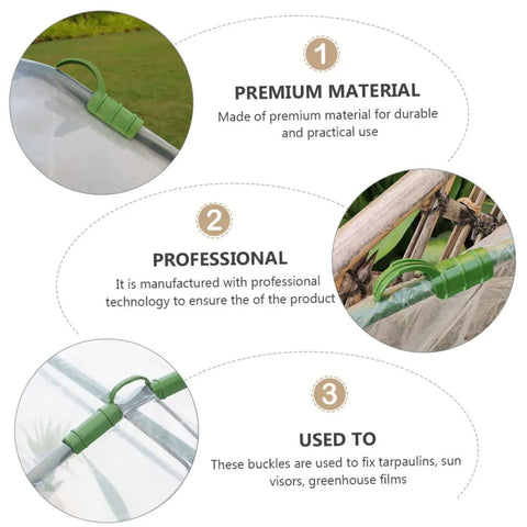 Green Bend Fittings Kit For Greenhouse Film Tubing, 15 Pack, Easy Clip Buckle Connectors For Film Fixing, Garden Support, Plant Tie-Downs, Row Cover Hardware, Durable Cultivation Gear