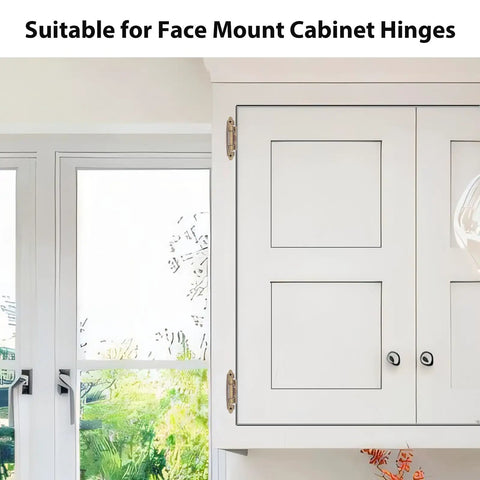 1/2 Inch Overlay Cabinet Door Hinges Featuring Durable Antique Brass Coating And Smooth Self Closing Action, Heavy Duty Semi Concealed hardware on white cabinets