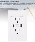 No Snags Heavy Duty Usb And Type C Wall Outlet With 15A Flame Retardant Receptacle for home office dorm, featuring USB ports.