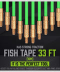 Nine brass threaded connectors of 33 Inch Fiberglass Electrical Fish Tape Kit with glow rods for running wires through spaces.