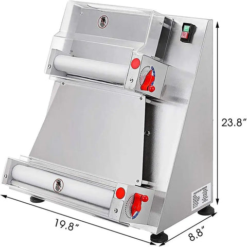 Boss Level Automatic Pizza Dough Sheeter And Roller Machine Powered By A Beefy 370W Copper Motor And Heavy Duty Stainless Steel Frame, 23.8" tall.