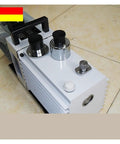 Straight Up Built Tough Two Stage Rotary Vane Vacuum Pump With Direct Coupled Motor And Gas Ballast Valve top view showing knobs and handle.