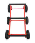 Heavy Duty Furniture Moving Cart With Smooth Rolling Inflatable Tires And Tough Steel Frame For Absolutely No Sweat Hauling Massive Couches And Appliances Through Doorways Or Driveways, showing top view of the cart's steel frame and inflatable tires.