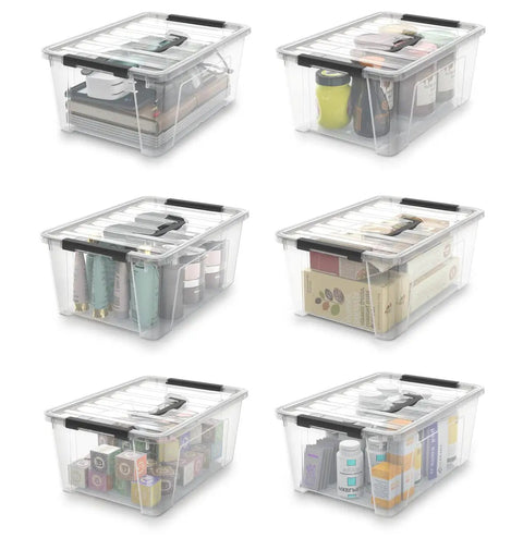 Compact Clear Storage Bins With Secure Latches And Grippy Handles, 6 Pack Plastic Organizer Boxes For Tiny Spaces, 5 Quart Capacity Helps You Keep Your Stash Squared Away And Clutter Free