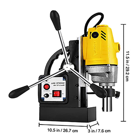 Beast 1100W Magnetic Drill Press With 1.57 Inch Core Bore 2810 Lbs Magnetic Force portable magnetic drilling system, side view.