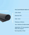 Rolled PVC dustproof mesh filter, black, 19.68 inch size with 1mm holes, for PC case and fans, easy install, 2 pack