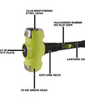 Heavy Duty 16 Inch Sledge Hammer With 10 Lb Drop Forged Head Hi Vis Steel Core Handle Unbreakable Handle Technology Anti Vibe Neck