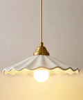 Premium White Scalloped Ceramic Pendant Light Adding Sweet Vintage Charm To Kitchen Islands with golden top and bulb