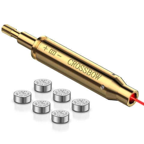Red Laser Crossbow Bore Sight For Bow And Crossbow Arrows Threaded Sighting Tool With Batteries Two Sets Included For Fast Zeroing And Slick Archery Precision, brass laser tool with batteries