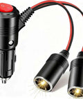 Hella Tough Universal Car Cigarette Lighter Splitter, 12V To 24V Dual Port Power Adapter with switch and wires.