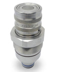 Summit hydraulic female flat-face quick coupler, knurled grip, chrome finish, threaded body.