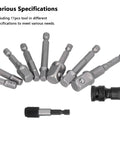 Sick 11 Piece Socket Adapter Kit With Hex Shank Square Head Connectors For Air Screwdriver And Electric Drill Made From Tough Chrome Vanadium Steel Featuring Super Self Locking Design To Stop Dropped Bits, 11-piece set