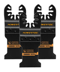 Heavy Duty Carbide Oscillating Tool Blades Three Piece Replacement Set With Dual Adapters Pro Grade Multitool Accessories Built Tough for cutting metal.