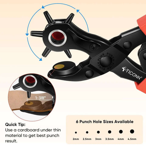 Beefy Heavy Duty Leather Hole Punch Tool Set with multi size punches, ergonomic design, showing hole sizes from 2mm to 4.5mm