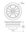 Technical diagram of Quartz Color Matched Disposer Flange With Removable Basket Strainer And Rubber Stopper 3-1/2 Inch Polymer Drain.