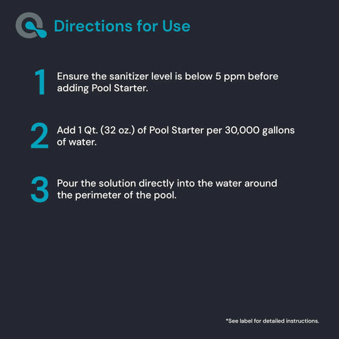 Directions for use with Pool Opening Starter Kit With Enzyme For Above Ground And Inground Pools, 32oz Treats Up To 30,000 Gallons
