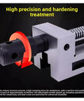 Close-up of Dead Center Right Angle Parallel Vise For Precision Milling Machines showing knurled handle and precise clamping mechanism.