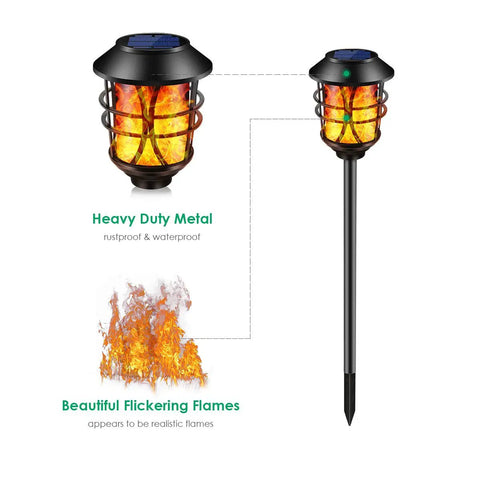 Solar Torch Lights Outdoor Flickering Flame Lit Set Of 4 Metal Pathway Lights Waterproof Landscape Decor Auto On Off Dusk Till Dawn