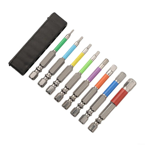 Solid Hex Screwdriver Bits Set With 4 Inch Shank And Color Coded Ferrules For Heavy Duty Drilling Tasks Featuring Magnetic Tips And Durable Alloy Steel Construction In H5 To H8 Sizes, 8pc set