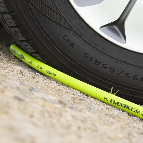 Swivel Ball End Air Hose 3/8 In X 2 Ft Hybrid Polymer Beefy Lightweight And Heavy Duty All Weather Flexible -40 To 140F Kink-Resistant Coils Flat With Zero Memory 1/4 In MNPT Ball Swivel To 1/4 In FNPT Ends ZillaGreen under tire