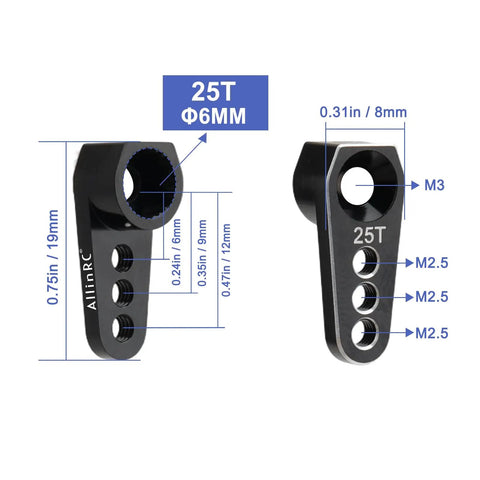 25T 6mm Aluminum Servo Horn For TRX-4M 1/18 RC Crawler High Torque Micro Servo Steering Arm Upgrade CNC Machined 6061-T6 Aluminum Fits Stock Servo 2 Pack, black 25T horn with M3 and M2.5 holes