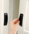 Self Stick Cabinet Handles 4 Pack Black Plastic Drawer Knobs For Cabinets Wardrobes Sliding Doors And Windows installed on door