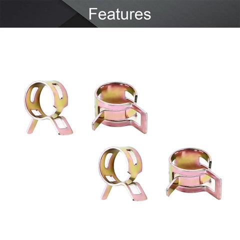 Close-up of 100 Piece Spring Band Hose Clamps Set 12mm Inner Diameter 14.3mm Max Open Low Pressure Air Clip Fasteners Assortment