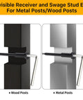 Pack Of 50 One Eighth Inch Black T316 Stainless Steel Invisible Cable Railing Kit With Swage Stud Ends for wood and metal posts
