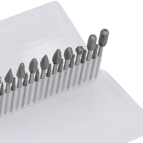 Pro Grade 20 Pcs Tungsten Carbide Double Cut Rotary Burr Set One Eighth Inch Shank Fits Dremel And Grinders Woodworking Carving Engraving Polishing With Handy Plastic Storage Box, burrs in storage case