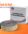 Front view: Protalwell self-adhesive fiberglass stove gasket roll, 1 in × 72 in, beside its box