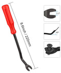 Universal Car Clips And Nylon Plastic Rivets Kit With Six Popular Sizes For Bumpers And Fenders Fits Most Car Models featuring a red handle clip removal tool with measurements.