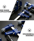 Professional Grade Eighteen Inch F Clamp Boasts A Smooth Quick Release Lever for heavy materials in ergonomic design.