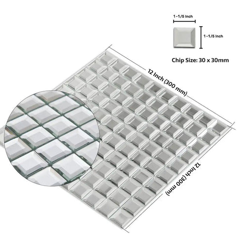 Crystal Mirror Glass Mosaic Tile 2 Inch Diamond Mosaic Tiles 12x12 Inch Silver No Grout Required Easy Cut Mesh Backing, top view