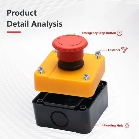 Emergency Stop Push Button Switch 1NO1NC 660V 10A Red With Box Industrial Grade Panel Mount shown disassembled